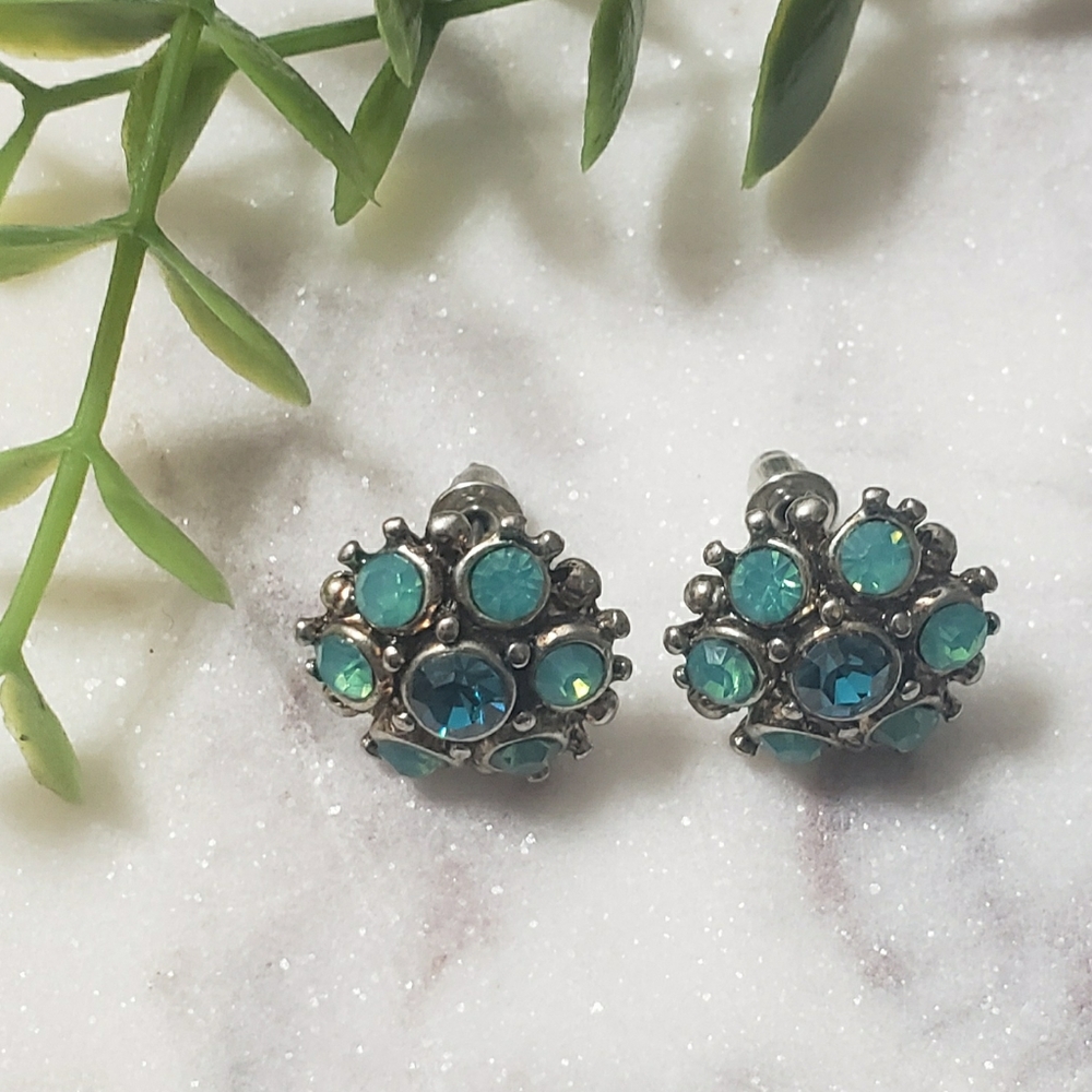 Turquoise, Blue, and Silver Stud Earrings